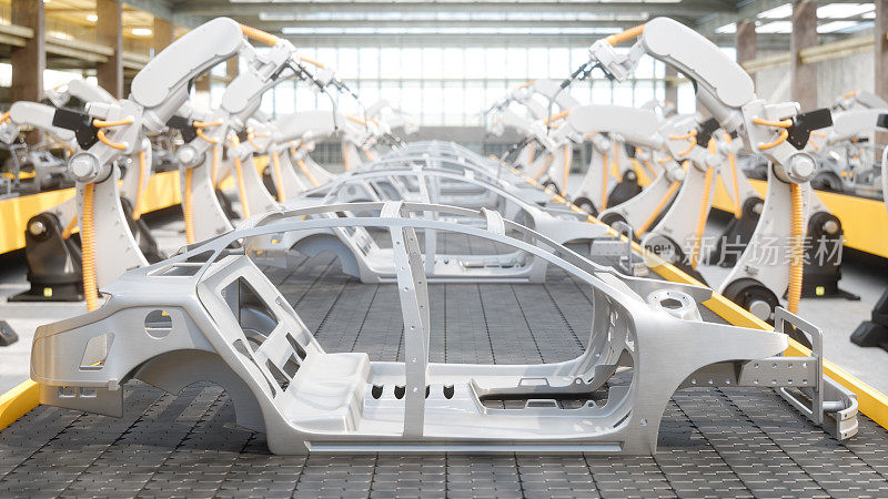 工业4.0 -自动汽车制造工厂装配线上的工业机器人
